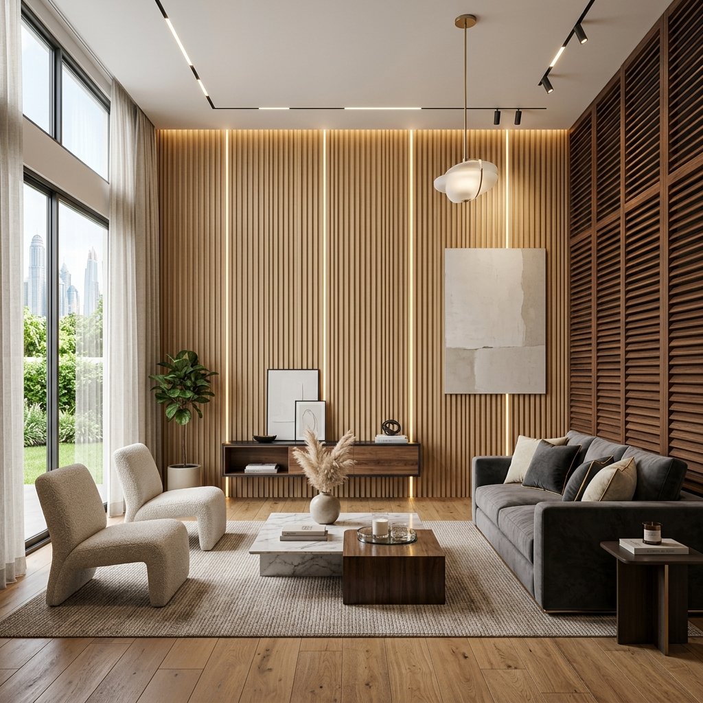 Living Room with WPC Fluted Louvers